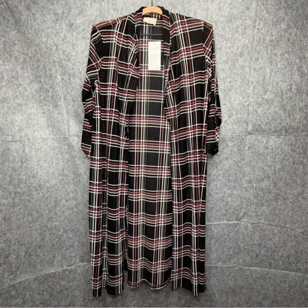 NWT Ember‎ Open Front Lightweight Plaid Coverup- Sz M